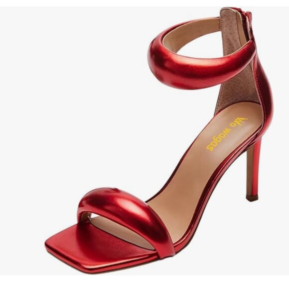 Red Women’s Ankle Strap Sandals High Heel Zippers Square Toe Shoes Prom Shopping - Picture 1 of 6